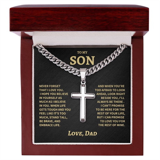 Son Gift- Believe In Yourself- Cuban Chain Cross Necklace- From Dad