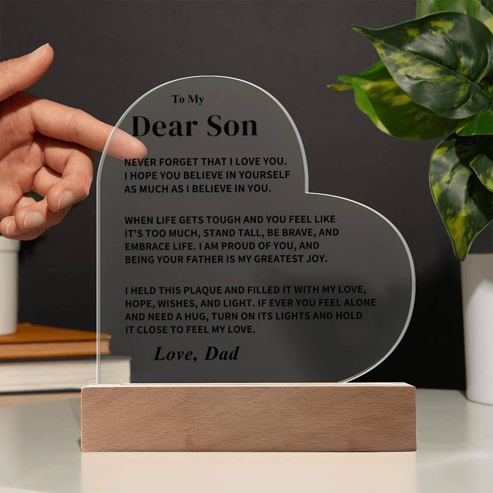 Son Gift- Believe In Yourself-LED Heart Acrylic Plaque- From Dad