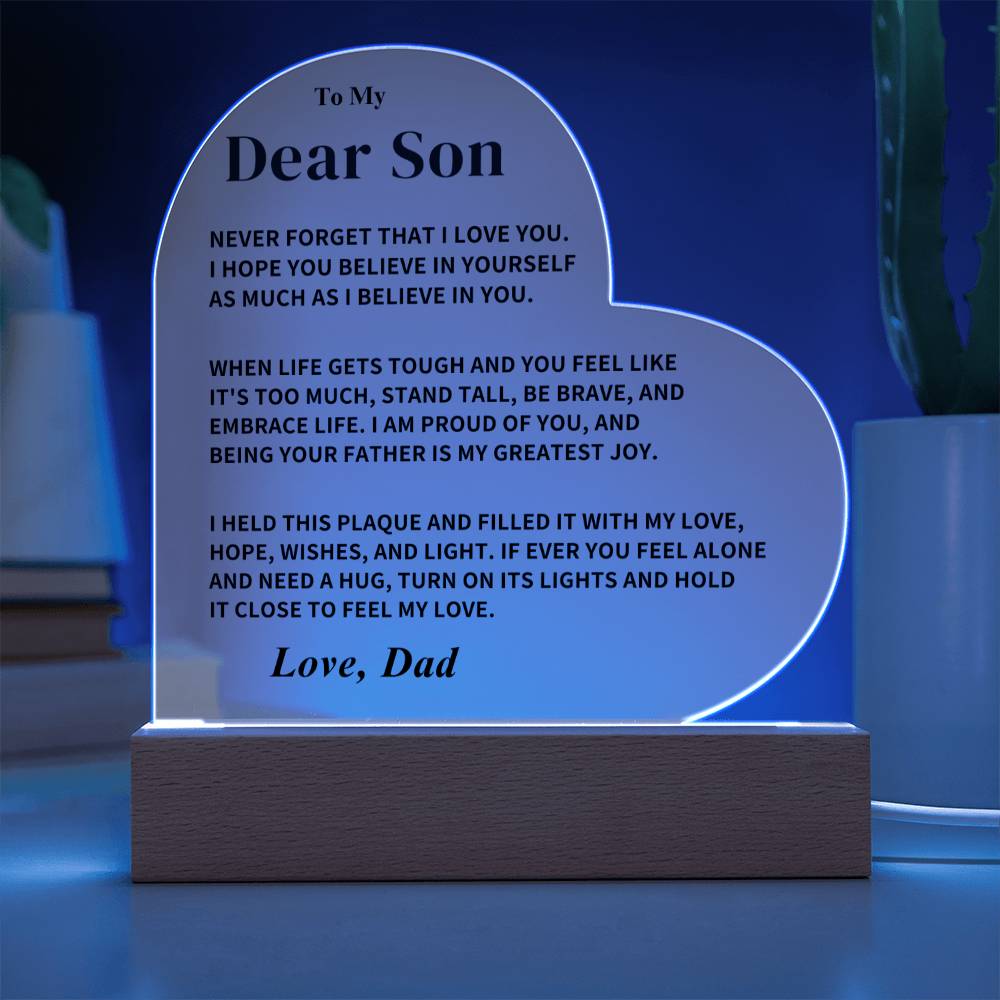 Son Gift- Believe In Yourself-LED Heart Acrylic Plaque- From Dad