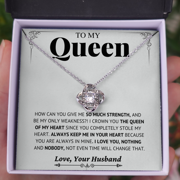 Queen of My Heart Gift; The Love Knot Necklace Gift for Wife