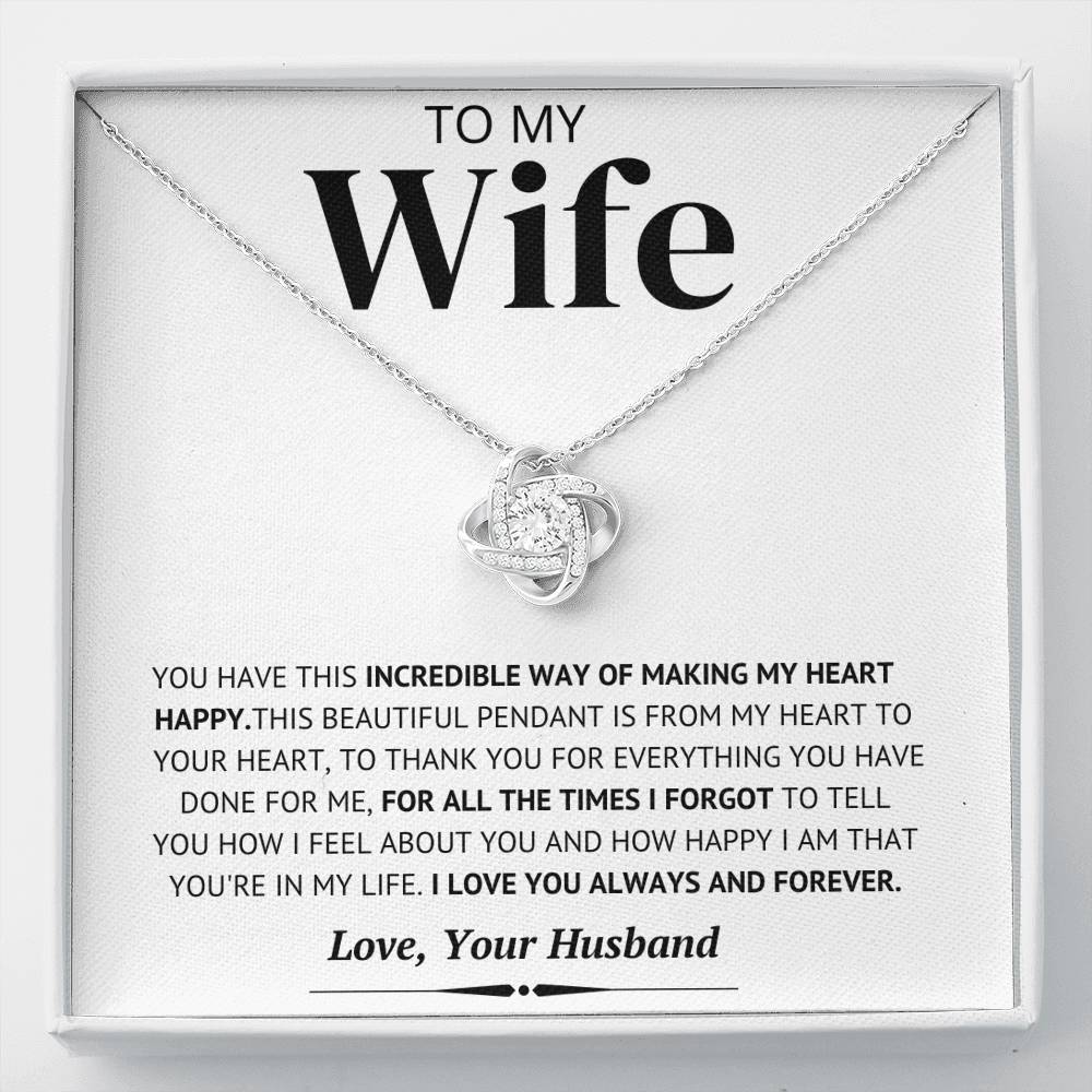 From My Heart To Your Heart; Love Knot Necklace Gift for Wife