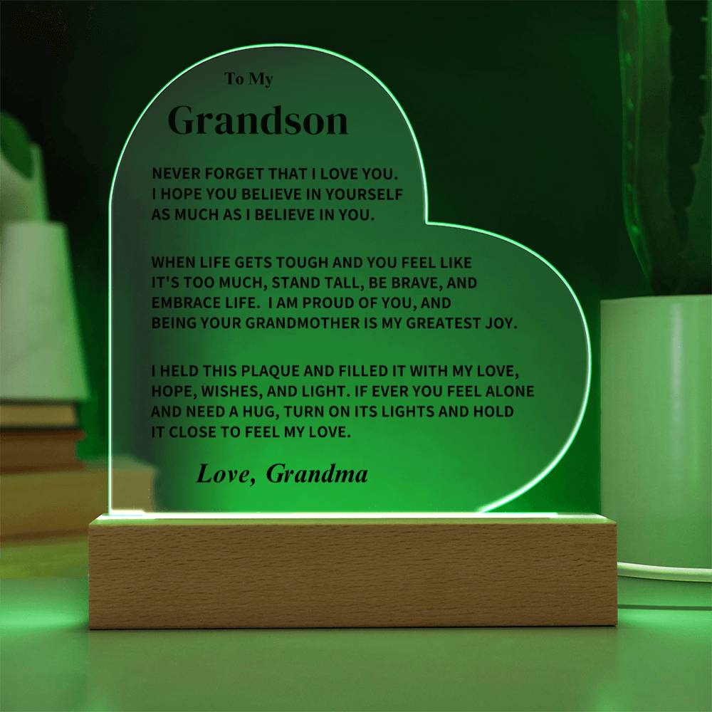 Grandson Gift- From Grandma, Heart Acrylic Plaque