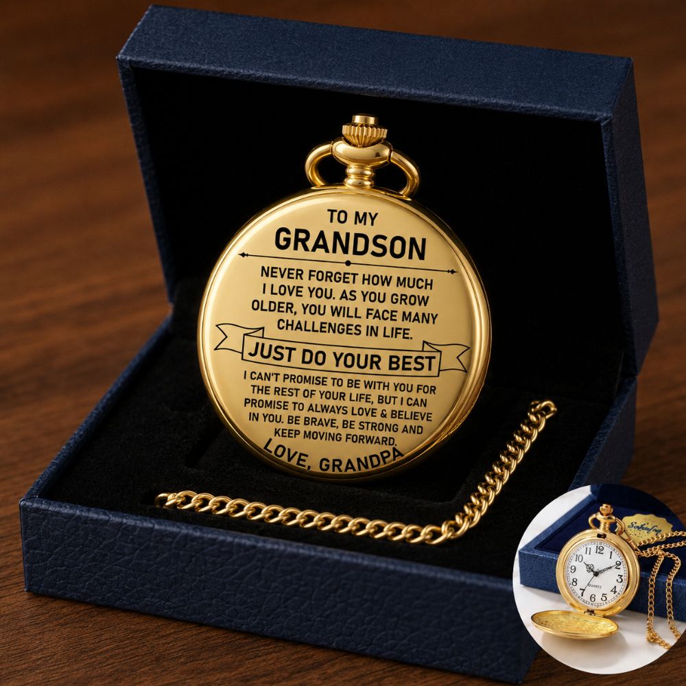 To My Grandson - From Grandpa, Vintage-Style Gold Pocket Watch Gift Set