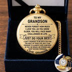 To My Grandson - From Grandpa, Vintage-Style Gold Pocket Watch Gift Set