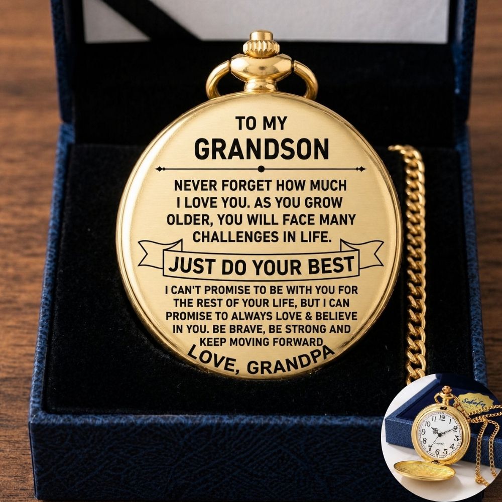 To My Grandson - From Grandpa, Vintage-Style Gold Pocket Watch Gift Set