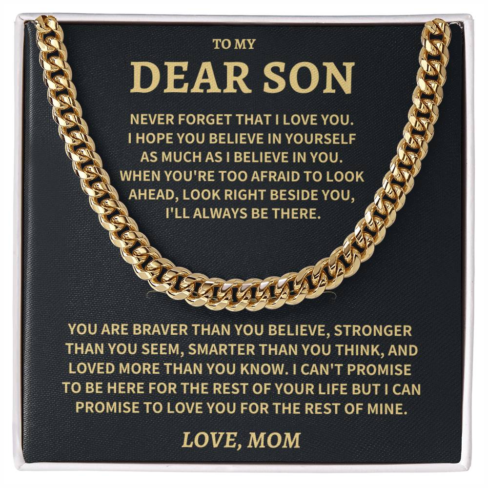 Son Gift, From Mom, "Believe In Yourself"-Cuban Chain Necklace