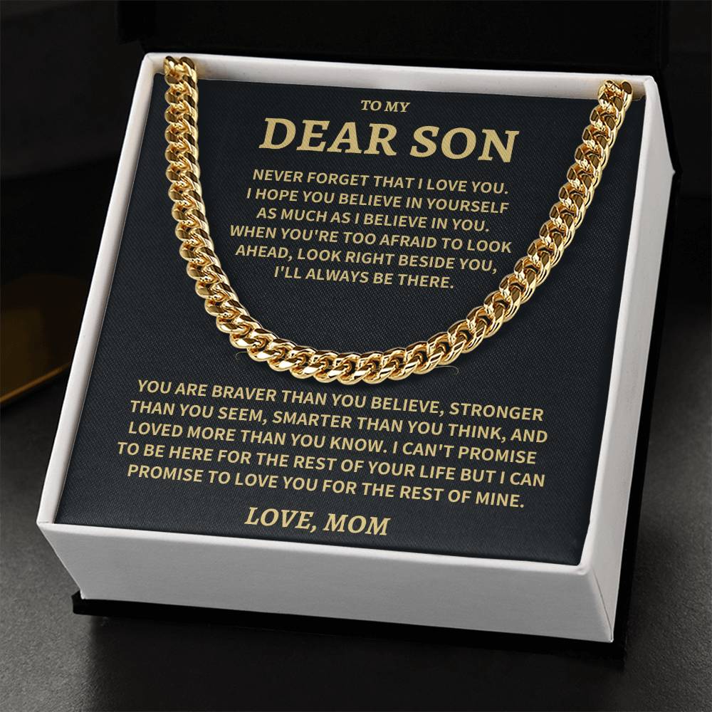 Son Gift, From Mom, "Believe In Yourself"-Cuban Chain Necklace