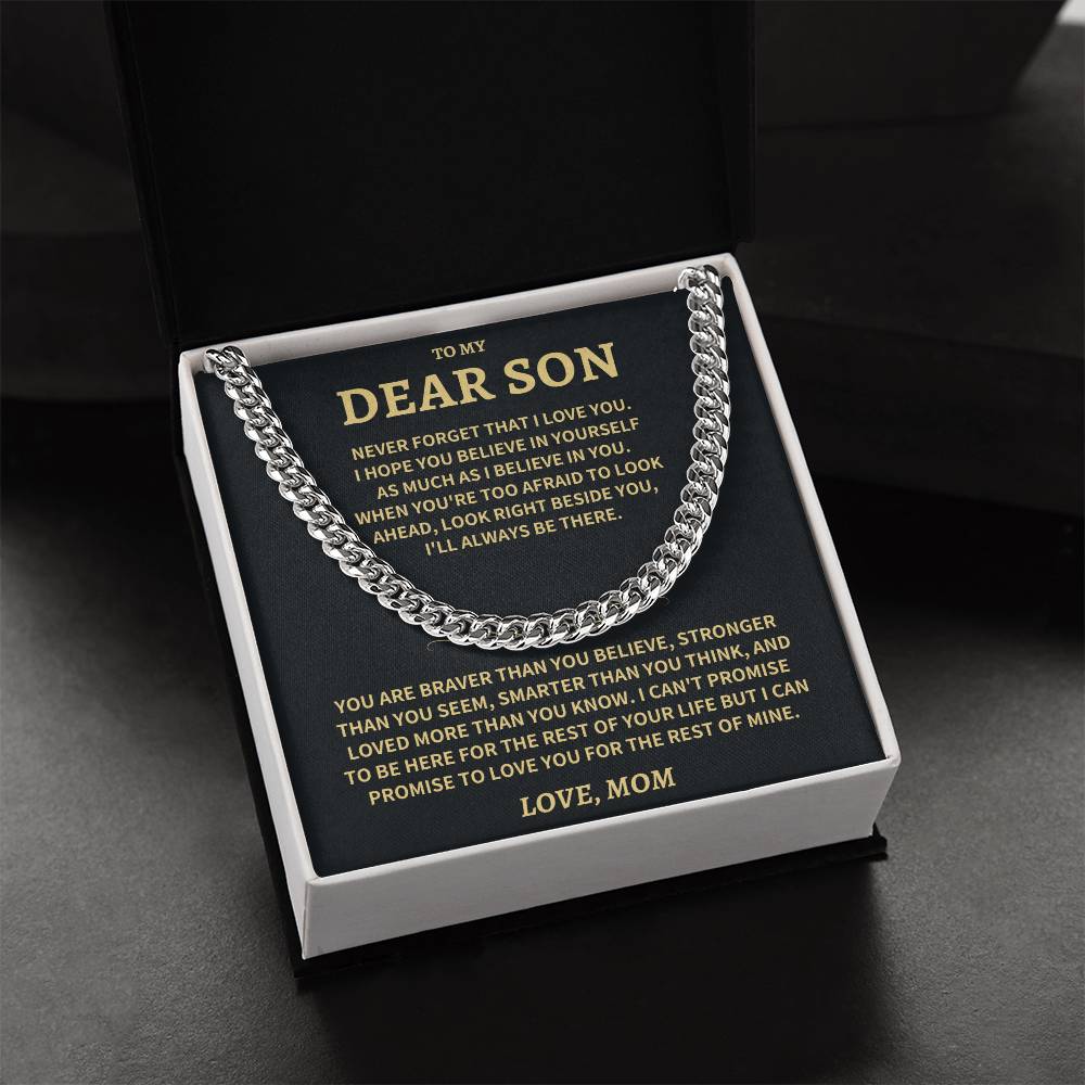 Son Gift, From Mom, "Believe In Yourself"-Cuban Chain Necklace