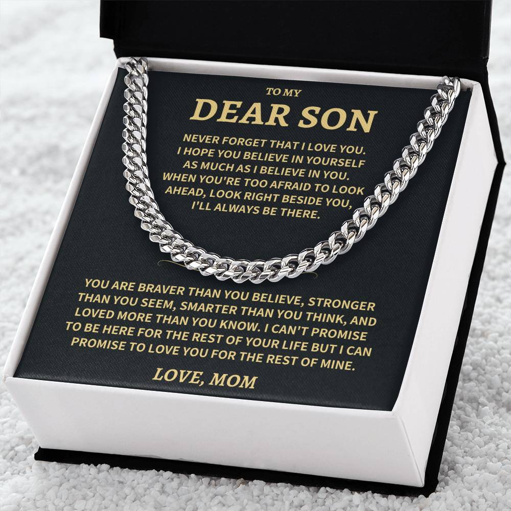 Son Gift, From Mom, "Believe In Yourself"-Cuban Chain Necklace