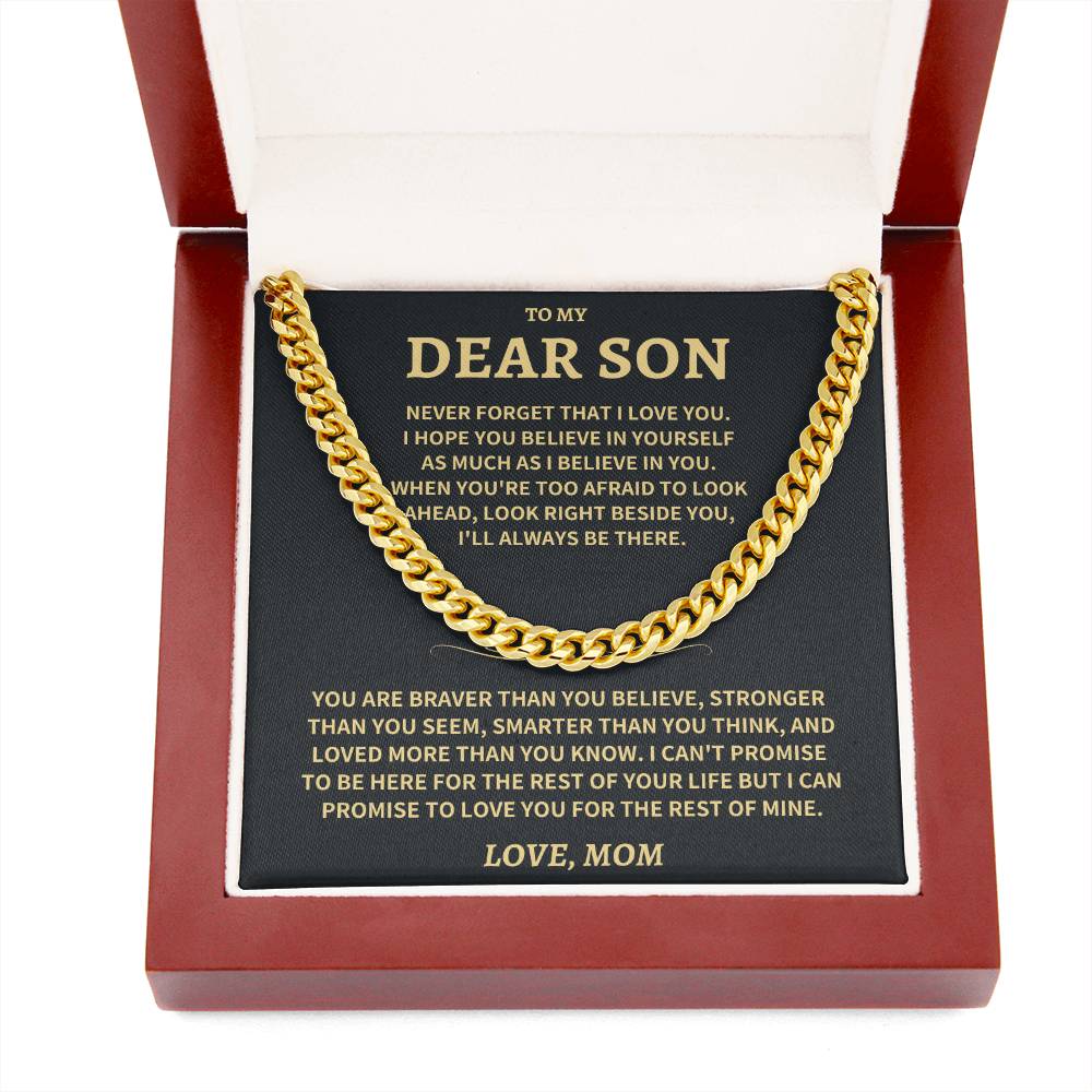 Son Gift, From Mom, "Believe In Yourself"-Cuban Chain Necklace