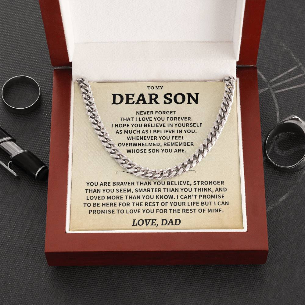 Son Gift, From Dad "Never Forget That I Love You"- Cuban Chain Necklace