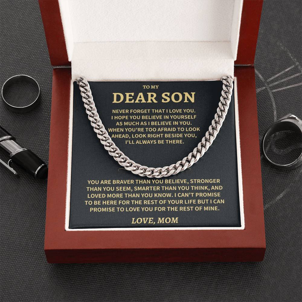 Son Gift, From Mom, "Believe In Yourself"-Cuban Chain Necklace