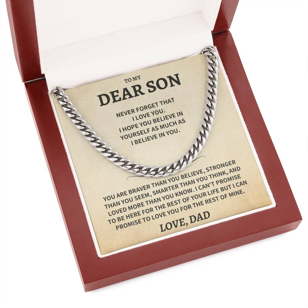 Son Gift, From Dad "Never Forget That I Love You"- Cuban Chain Necklace