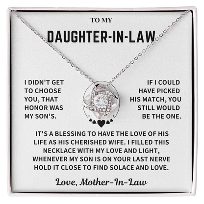 Daughter-In-Law Gift, "Filled with Love", Knot Necklace