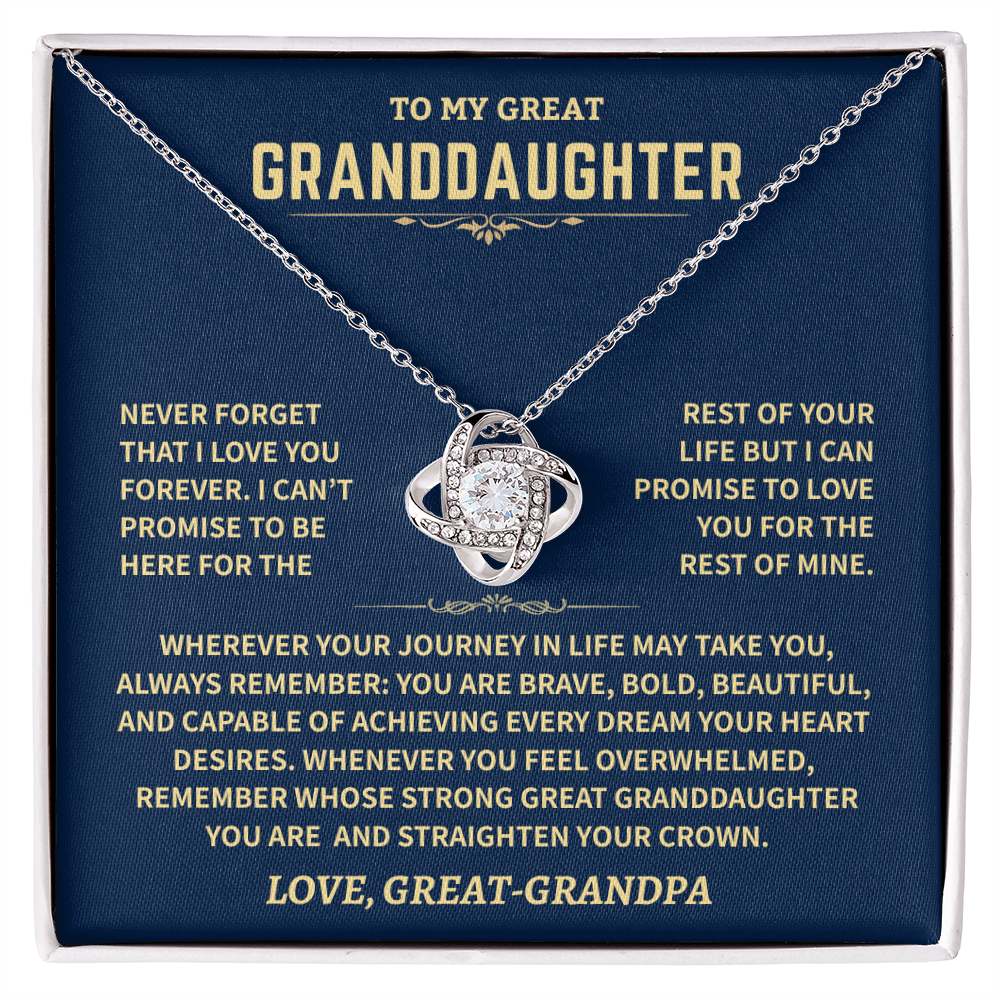 Great Granddaughter Gift From Great-Grandpa,"Never Forget",Knot Necklace