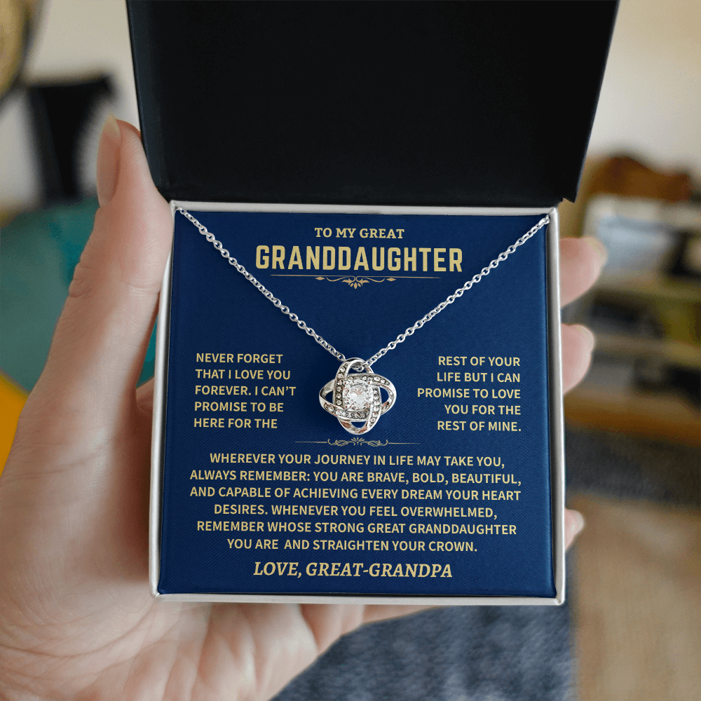Great Granddaughter Gift From Great-Grandpa,"Never Forget",Knot Necklace