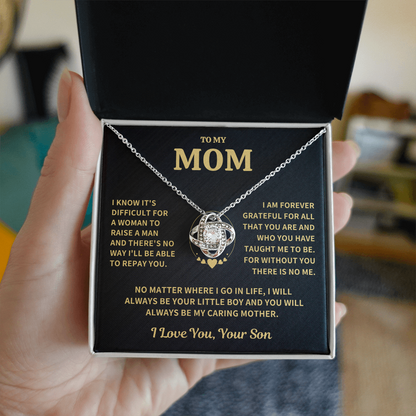 Mom Gift From Son, "Forever Grateful",Knot Necklace