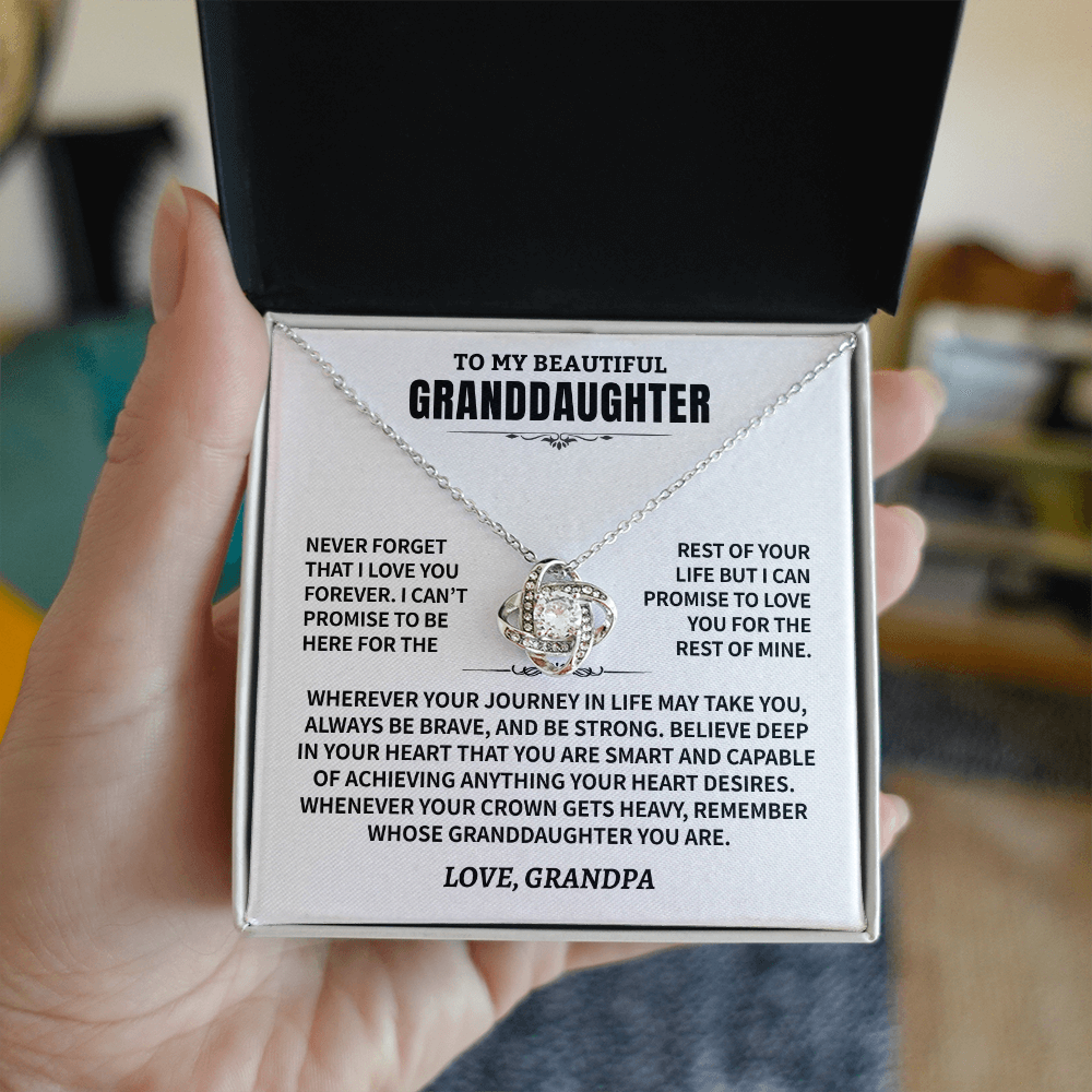 Granddaughter Gift From Grandpa, "Never Forget", Knot Necklace