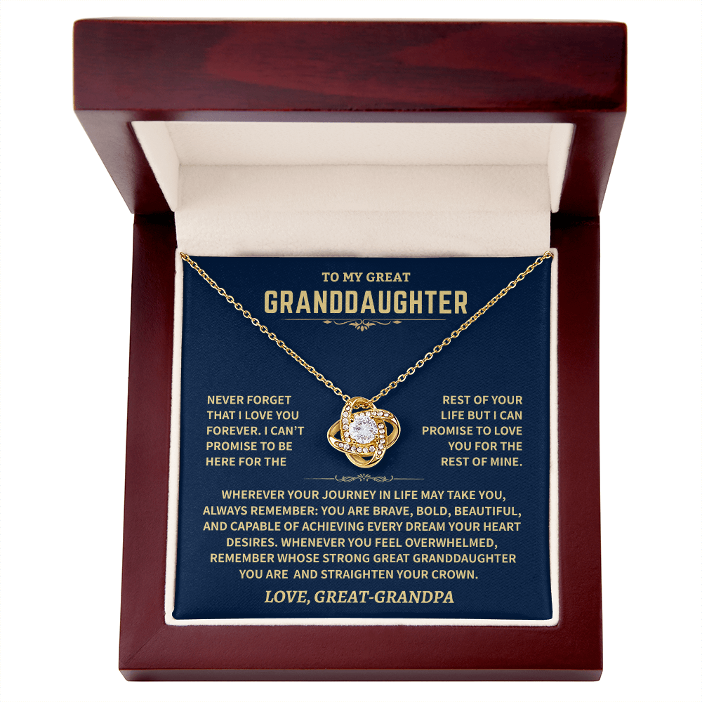 Great Granddaughter Gift From Great-Grandpa,"Never Forget",Knot Necklace
