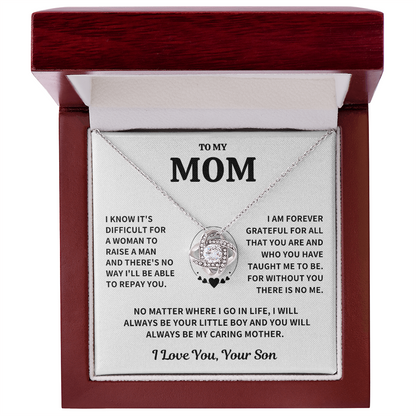 Mom Gift From Son, "Forever Grateful",Knot Necklace