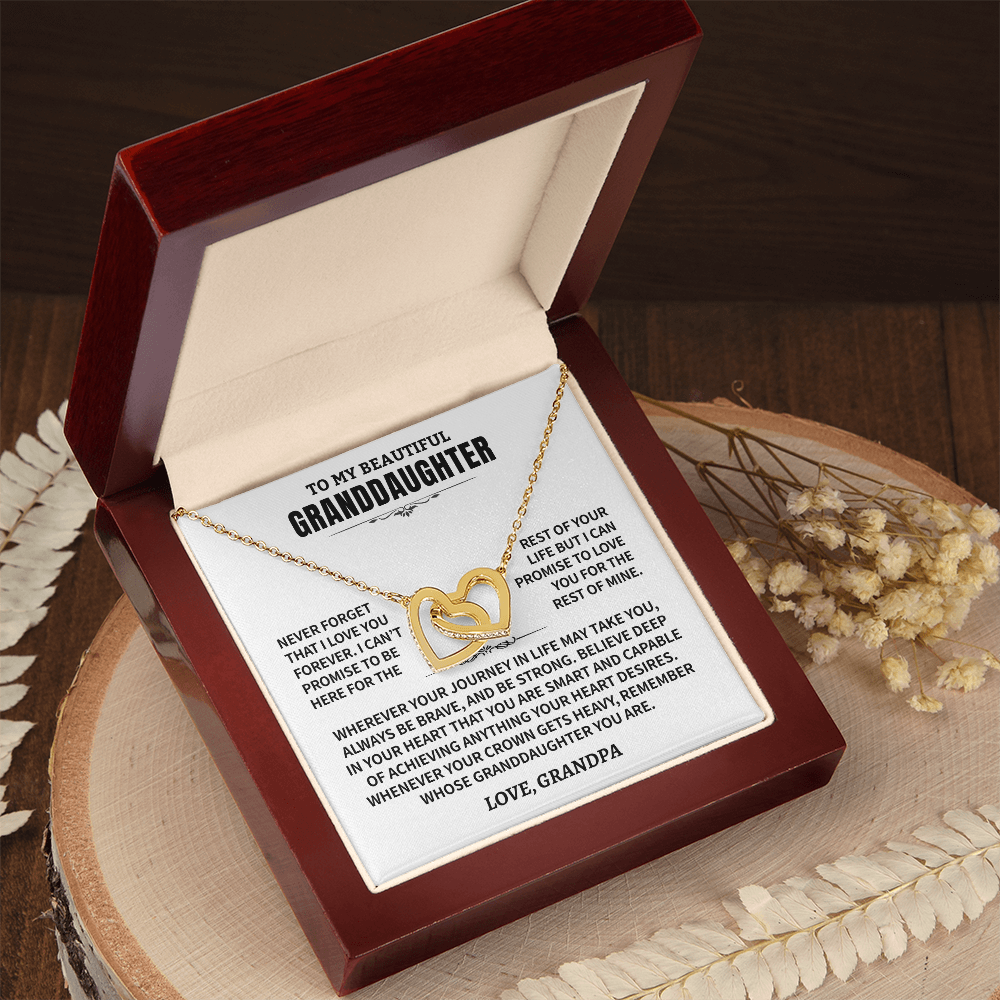 To My Granddaughter Gift From Grandpa- Interlocking Hearts Necklace