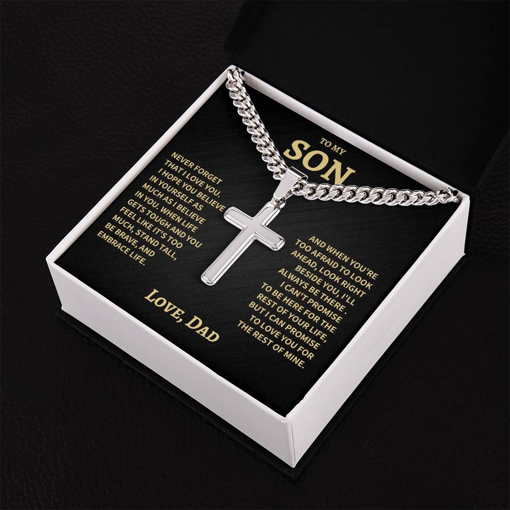 Son Gift- Believe In Yourself- Cuban Chain Cross Necklace- From Dad