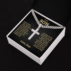 Son Gift- Believe In Yourself- Cuban Chain Cross Necklace- From Dad
