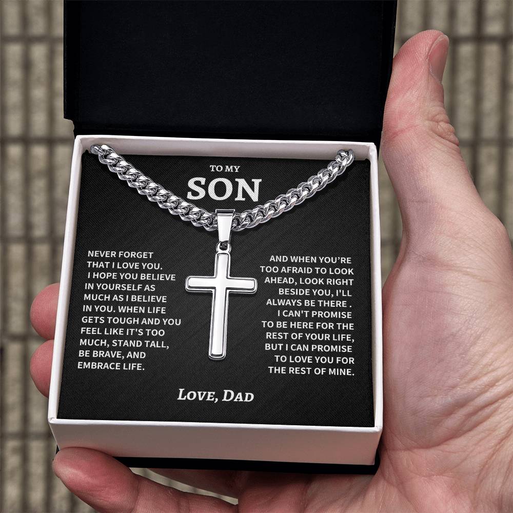 Son Gift- Cuban Chain Artisan Cross Necklace- From Dad