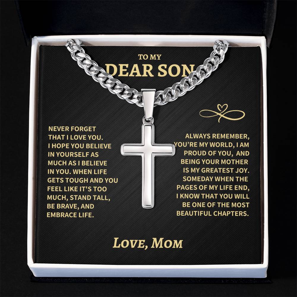 Son Gift- Beautiful Chapters- Cuban Chain Artisan Cross Necklace - From Mom