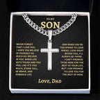 Son Gift- Believe In Yourself- Cuban Chain Cross Necklace- From Dad