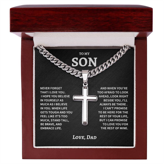 Son Gift- Cuban Chain Artisan Cross Necklace- From Dad
