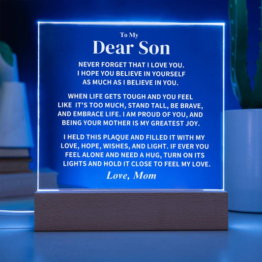 Son Gift, From Mom "Believe In Yourself", Square Acrylic Plaque