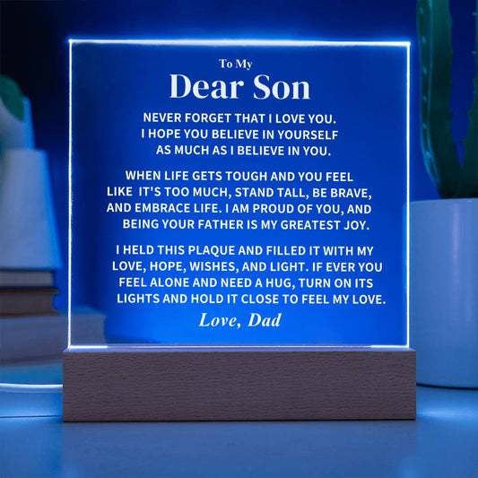 Son Acrylic Plaque Gift, From Dad, "Believe In Yourself"