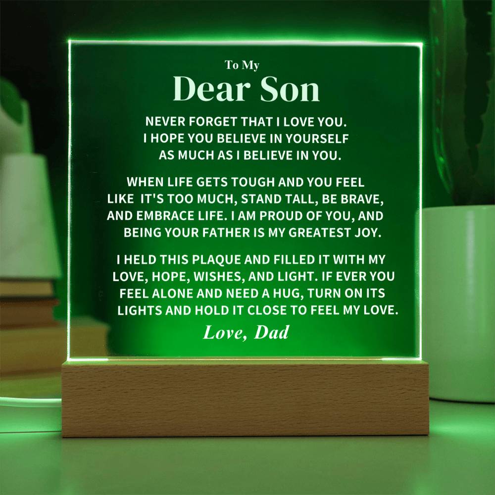 Son Acrylic Plaque Gift, From Dad, "Believe In Yourself"