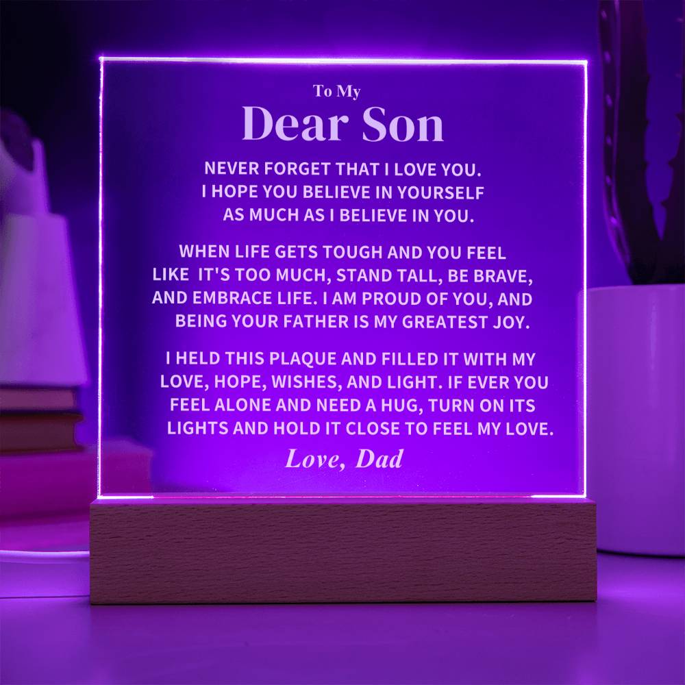 Son Acrylic Plaque Gift, From Dad, "Believe In Yourself"