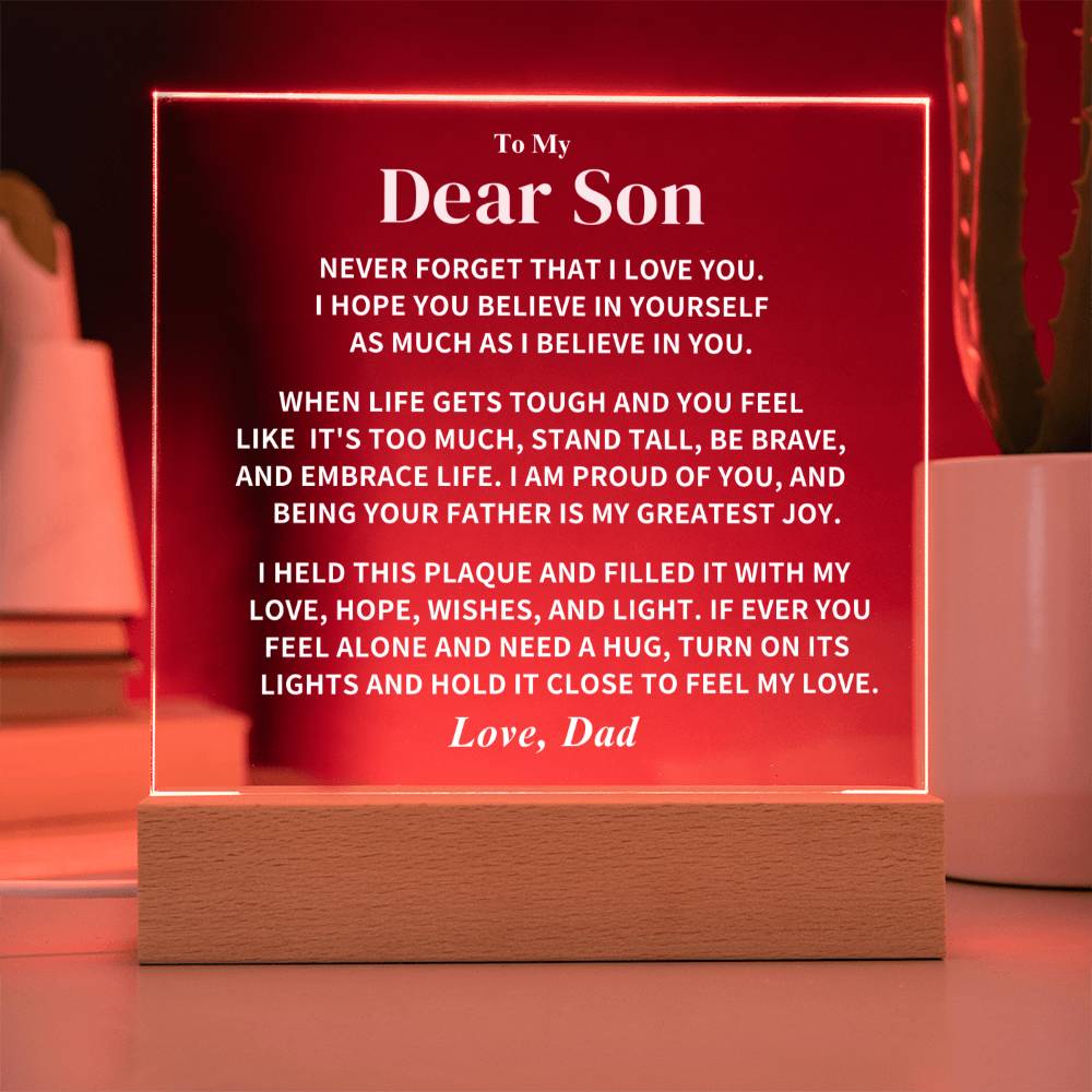 Son Acrylic Plaque Gift, From Dad, "Believe In Yourself"