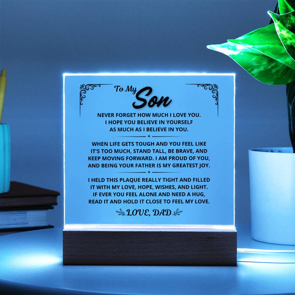 To My Son Gift From Dad - Keep Moving Forward, LED Acrylic Plaque