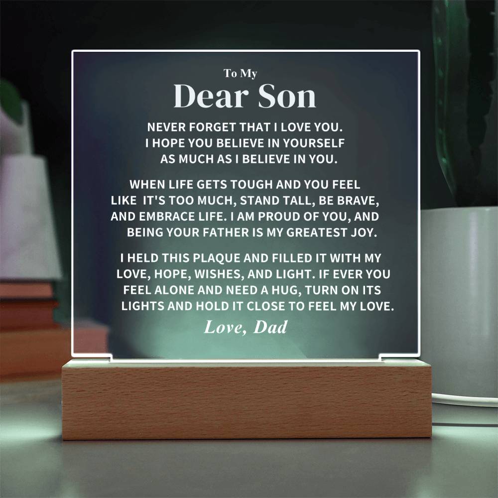 Son Acrylic Plaque Gift, From Dad, "Believe In Yourself"