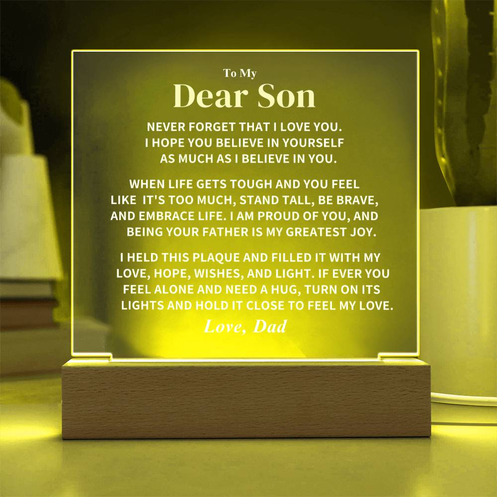 Son Acrylic Plaque Gift, From Dad, "Believe In Yourself"