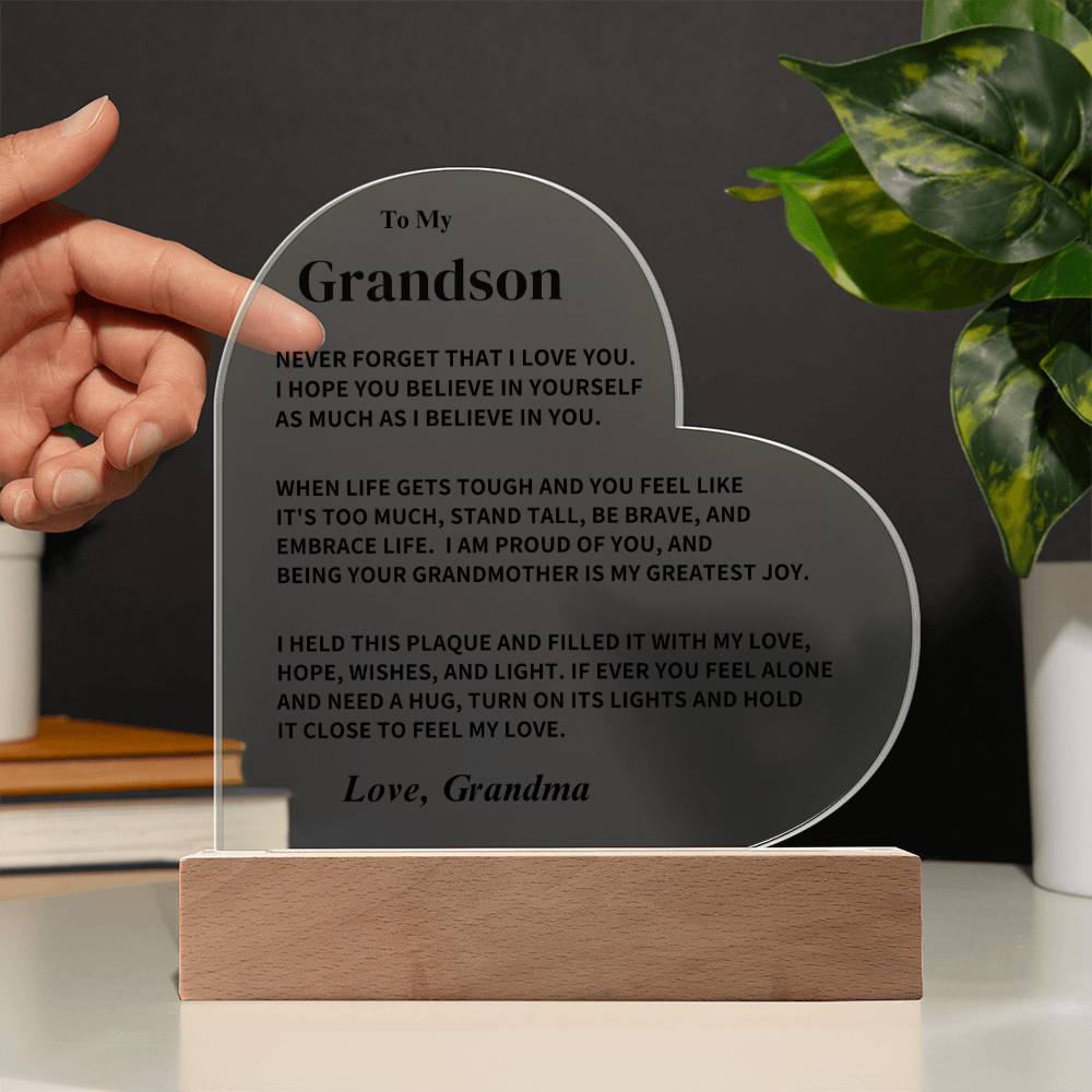 Grandson Gift- Heart Acrylic Plaque- From Grandma
