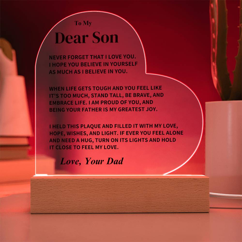 Son Gift- Believe In Yourself- Heart Acrylic Plaque- From Dad