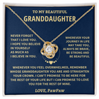 Granddaughter Gift From Paw Paw,"Never Forget", Knot Necklace